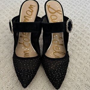 Sam Edelman Black Mules with Rhinestone Buckle